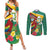 Guyana Republic Day Couples Matching Summer Maxi Dress and Long Sleeve Button Shirt Scarlet Macaw With Map Tropical Style