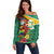 Guyana Republic Day Off Shoulder Sweater Scarlet Macaw With Map Tropical Style