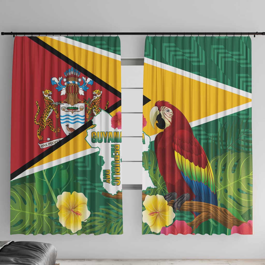 Guyana Republic Day Window Curtain Scarlet Macaw With Map Tropical Style - Wonder Print Shop