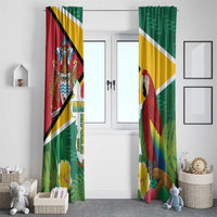 Window curtain pair featuring Guyana emblem, scarlet macaw, and tropical leaves in red, green, gold.