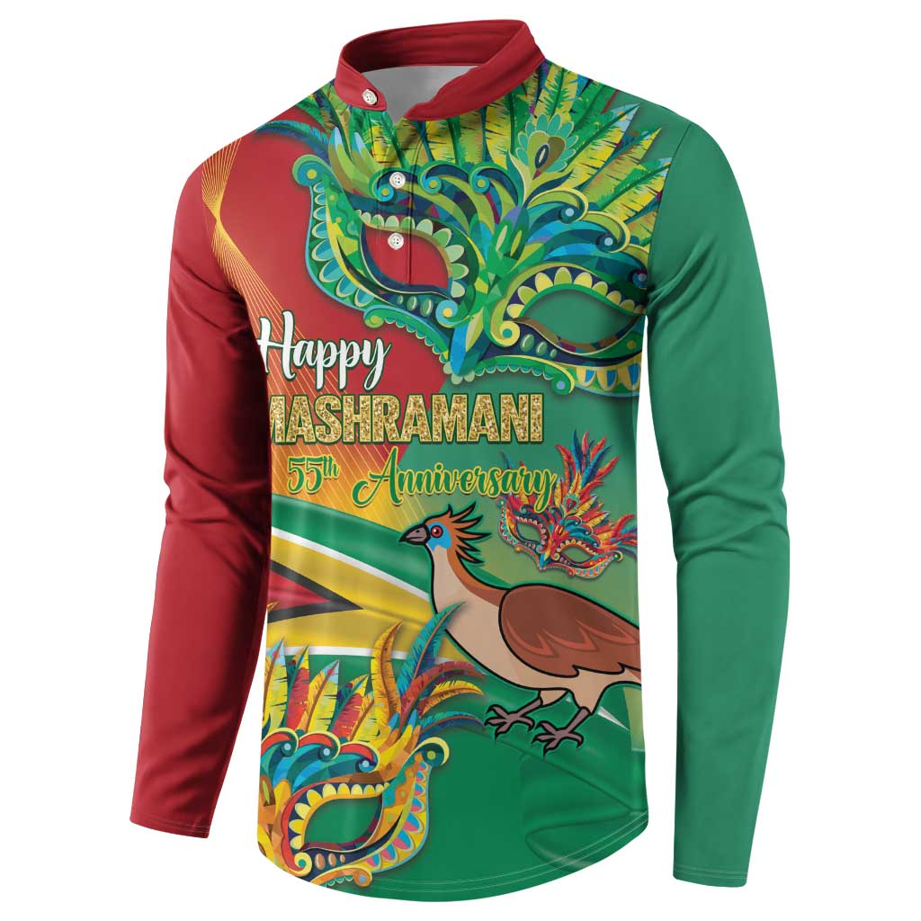 Front button sweatshirt, green and red sleeves, Happy Mashramani 55th Anniversary print