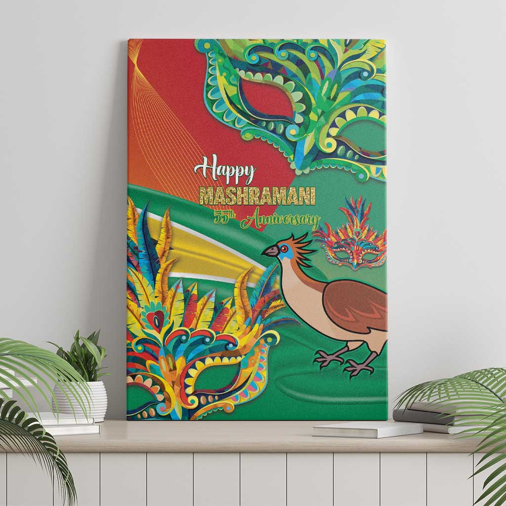 Green canvas wall art for Mashramani, “Happy Mashramani Anniversary” text with bird and crown
