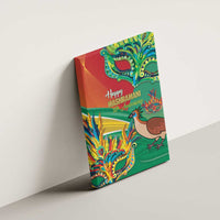 Single Mashramani canvas wall art panel on wall, green and red with “Happy Mashramani” lettering