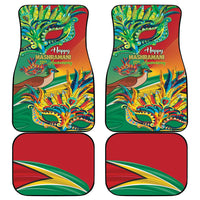 Set of 4 car floor mats with green dragon and red swirl patterns, trimmed in dark edges
