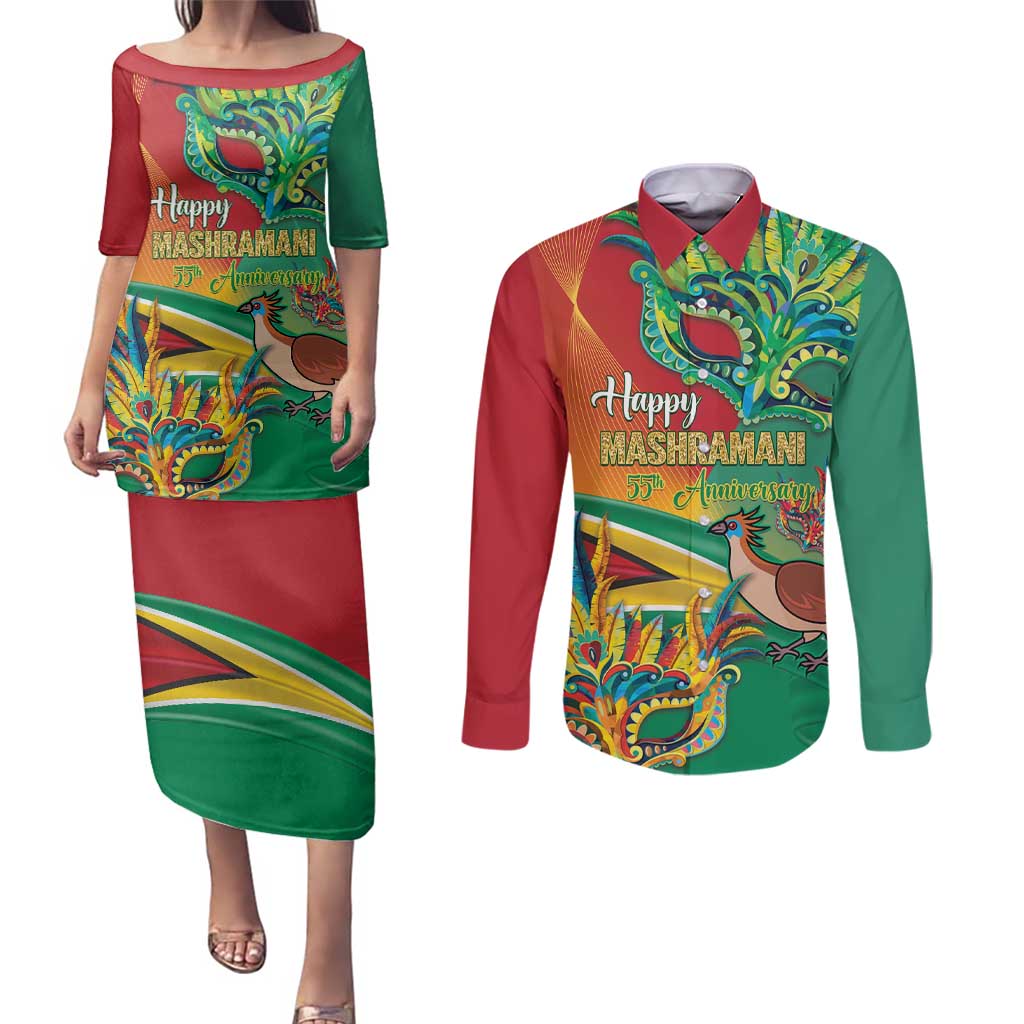 Guyana Republic Day Couples Matching Puletasi and Long Sleeve Button Shirt Happy Mashramani 55th Anniversary