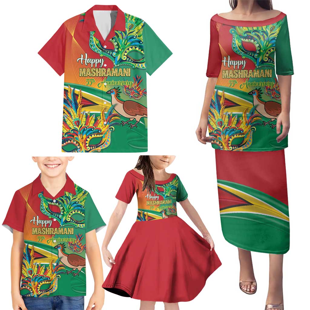 Guyana Republic Day Family Matching Puletasi and Hawaiian Shirt Happy Mashramani 55th Anniversary