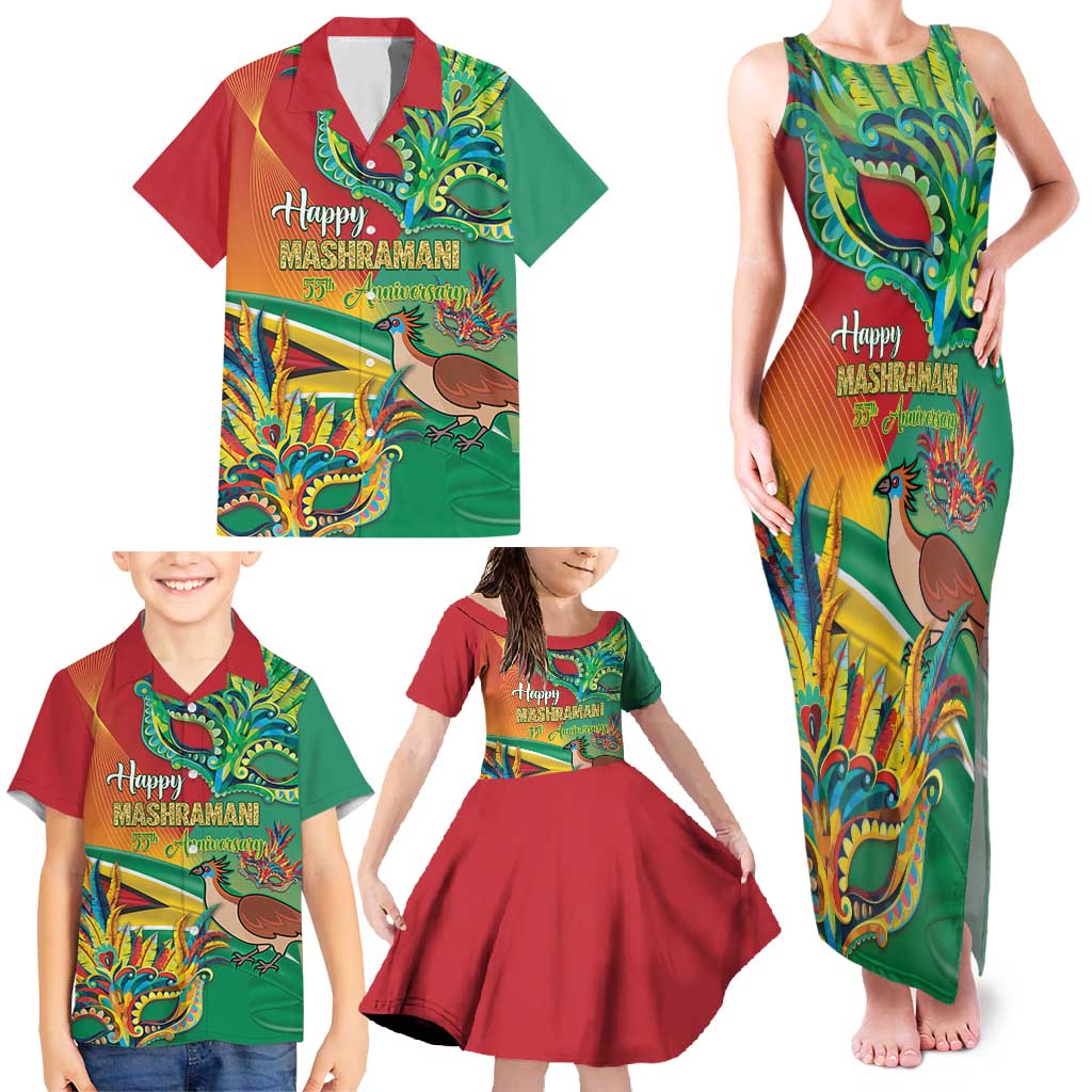 Guyana Republic Day Family Matching Tank Maxi Dress and Hawaiian Shirt Happy Mashramani 55th Anniversary