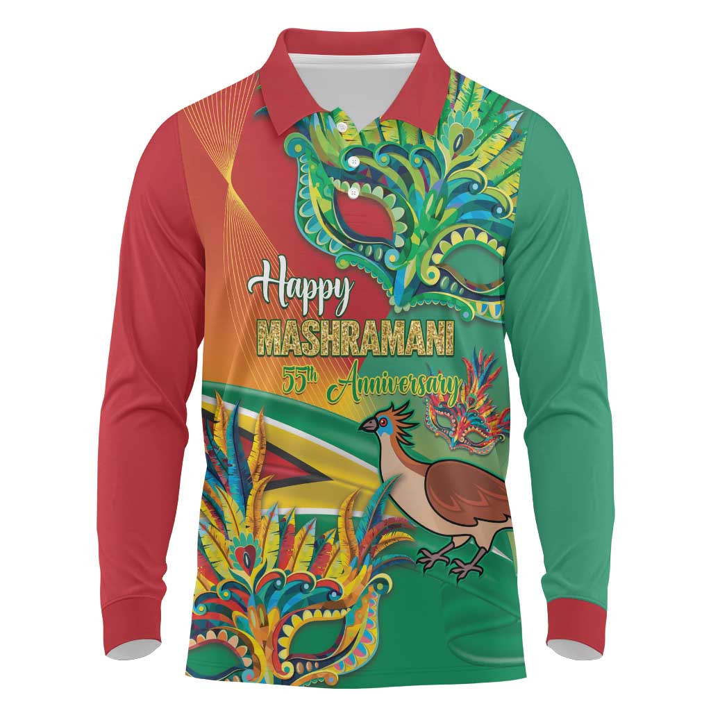 Guyana Republic Day Long Sleeve Polo Shirt Happy Mashramani 55th Anniversary