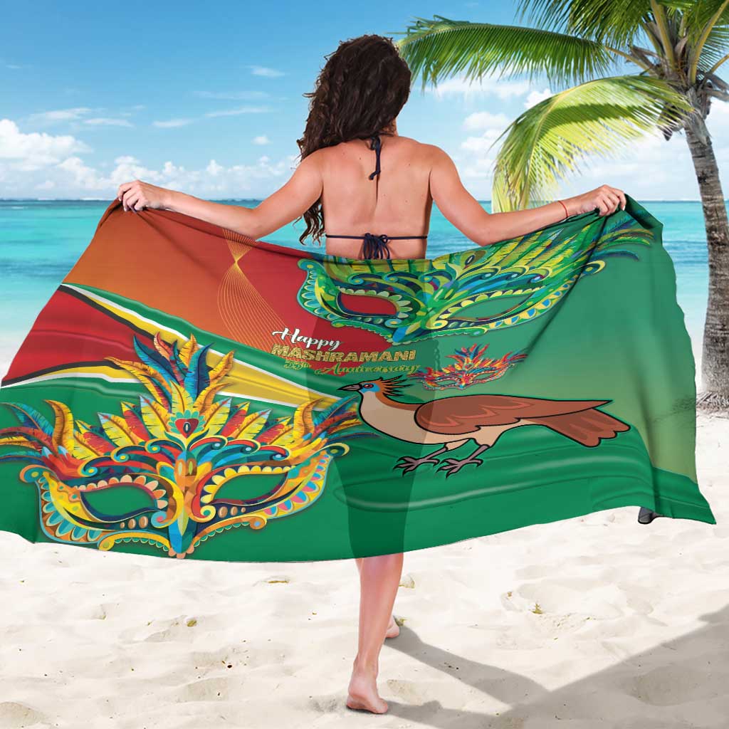 Guyana Republic Day sarong, green and red with 'Happy Mashramani' text and mask