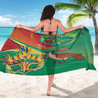 Guyana Republic Day sarong, green and red with 'Happy Mashramani' text and mask