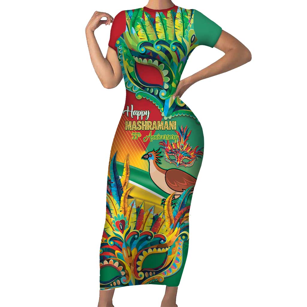 Guyana Republic Day Short Sleeve Bodycon Dress Happy Mashramani 55th Anniversary - Wonder Print Shop