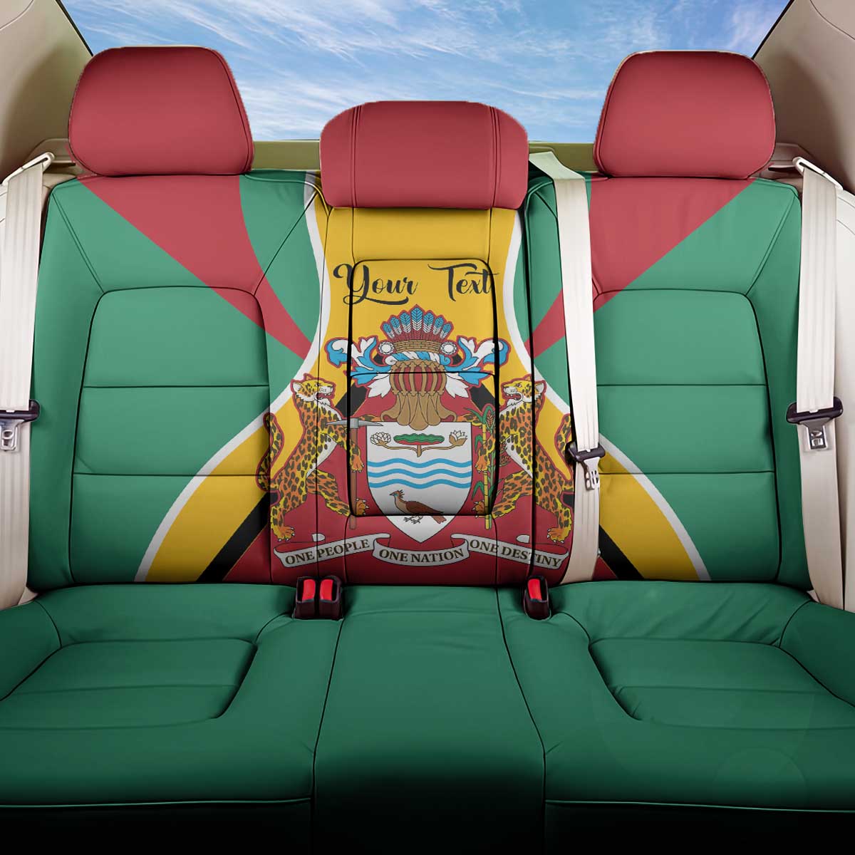 Personalized Guyana Coat Of Arms Back Car Seat Cover Flag Color