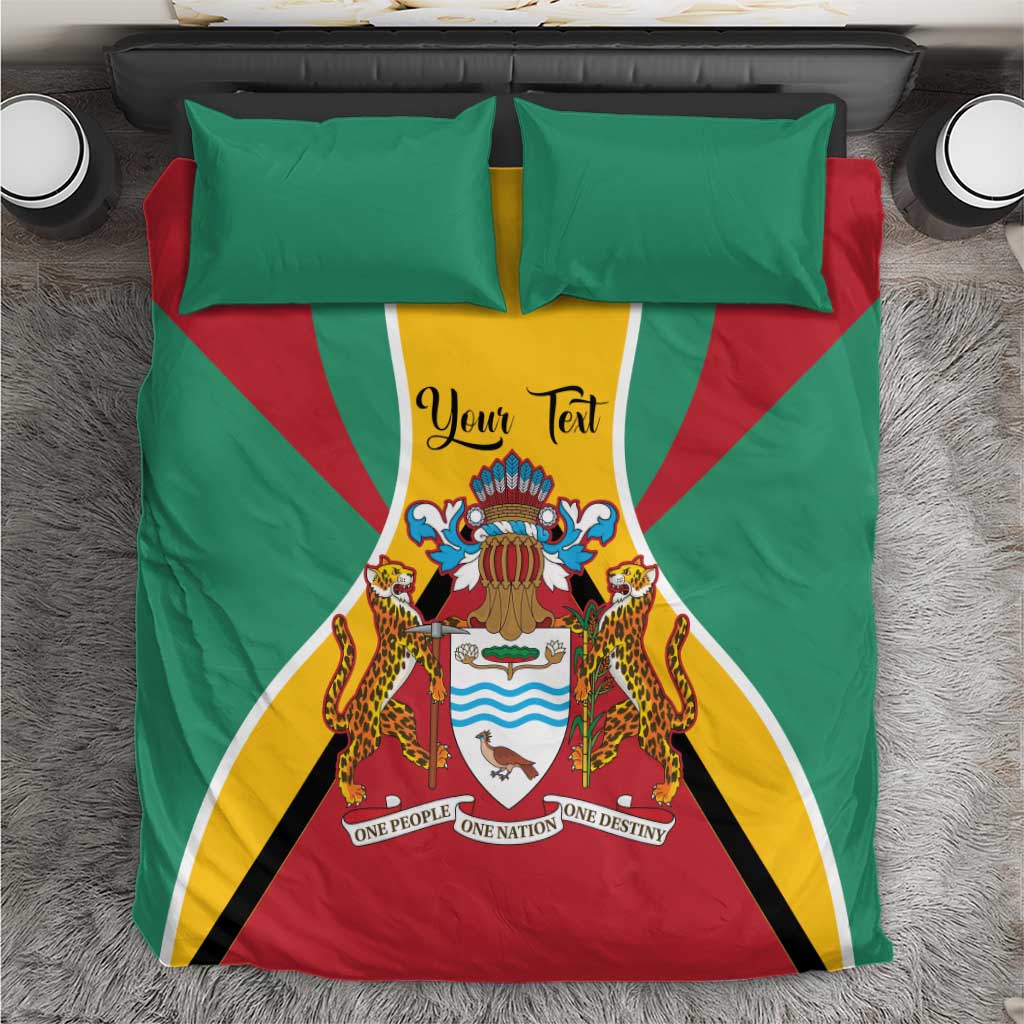 Green Guyana bedding set with coat of arms flag design and two matching pillowcases