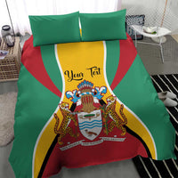 Green Guyana bedding set with coat of arms flag duvet and two matching pillowcases, side view