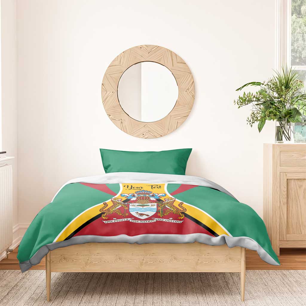 Green Guyana bedding set with coat of arms flag duvet and two matching pillowcases on single bed