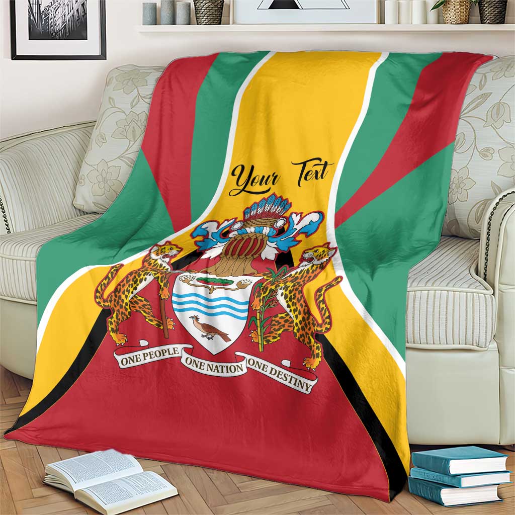 Guyana coat of arms personalized blanket with red, green, and yellow flag design on bed