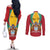 Personalized Guyana Coat Of Arms Couples Matching Off The Shoulder Long Sleeve Dress and Long Sleeve Button Shirt Flag Color