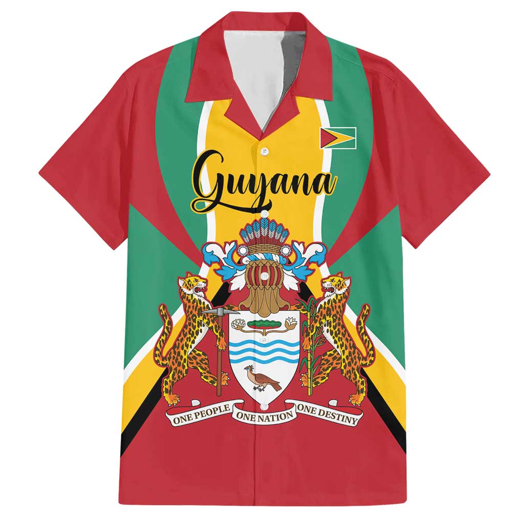 Personalized Guyana Coat Of Arms Hawaiian Shirt Flag Color