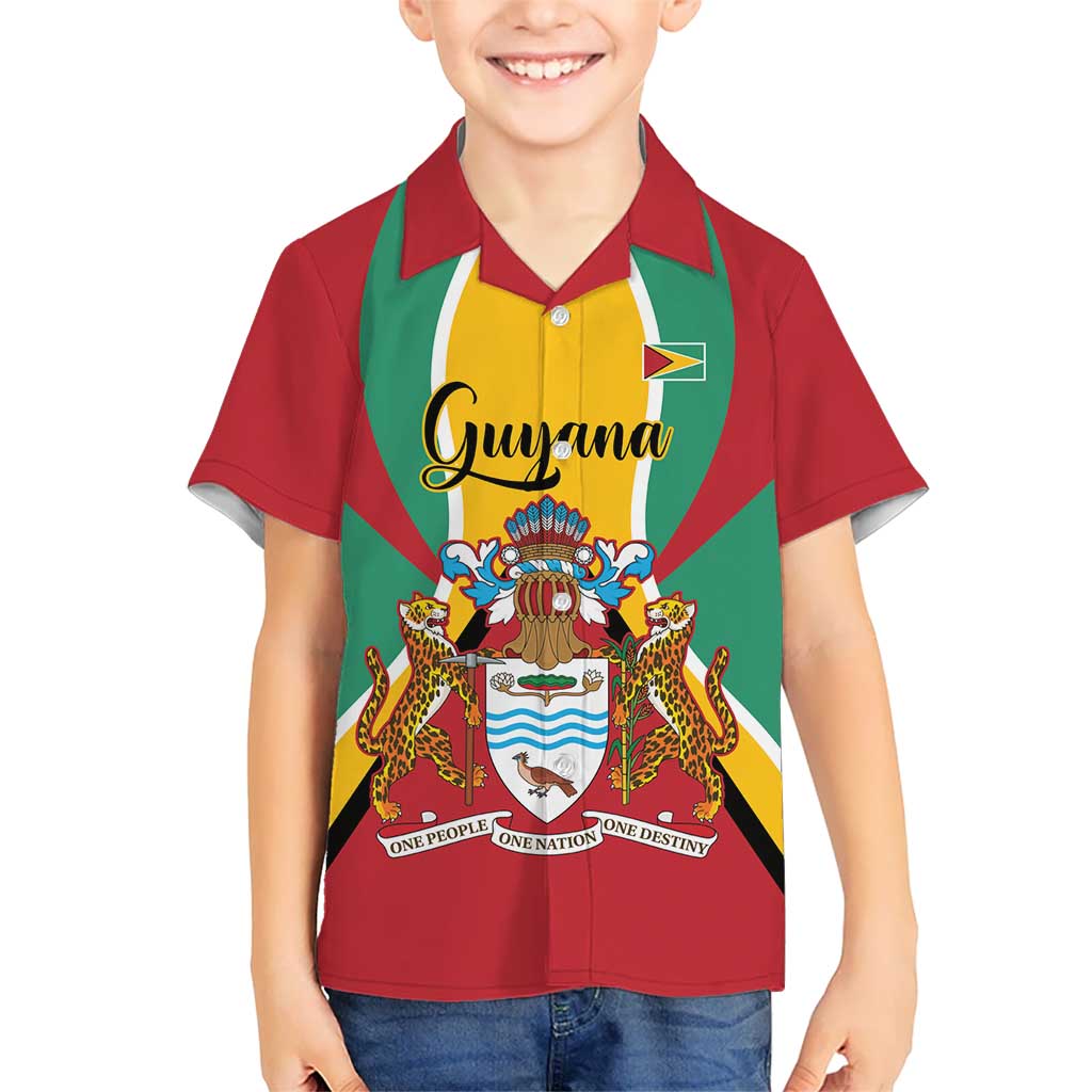 Personalized Guyana Coat Of Arms Kid Hawaiian Shirt Flag Color