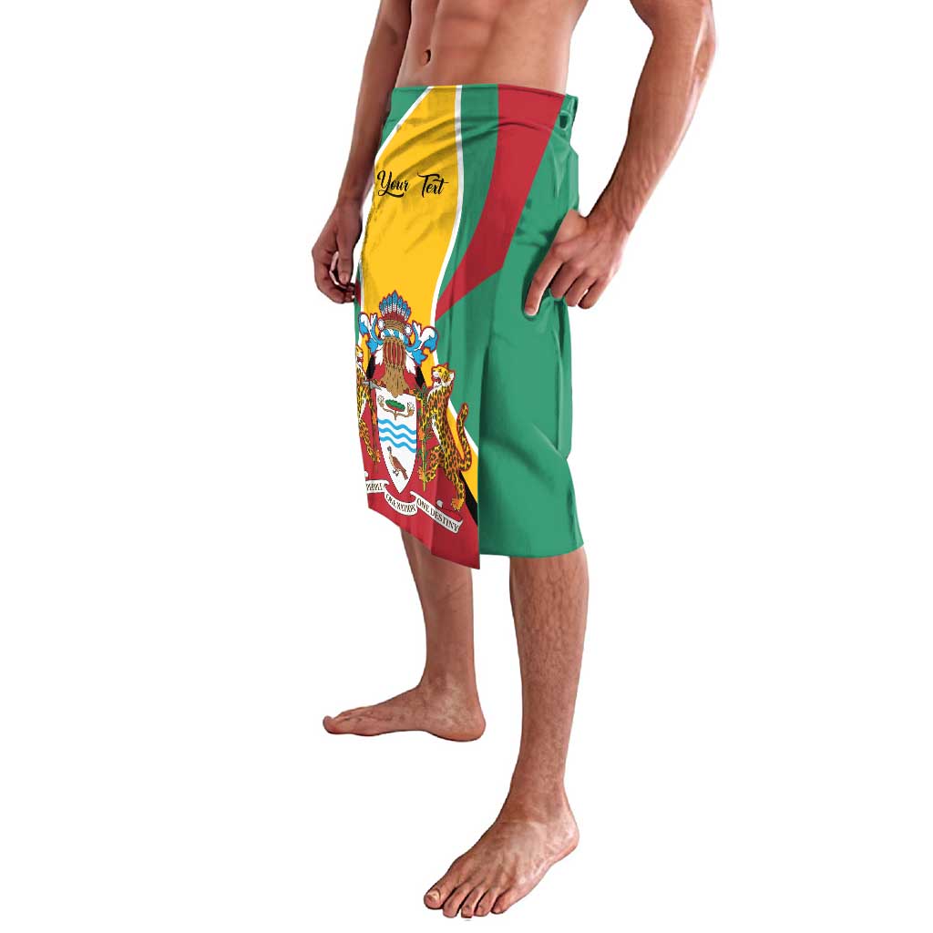 Green lavalava sarong with Guyana coat of arms flag print on side panel