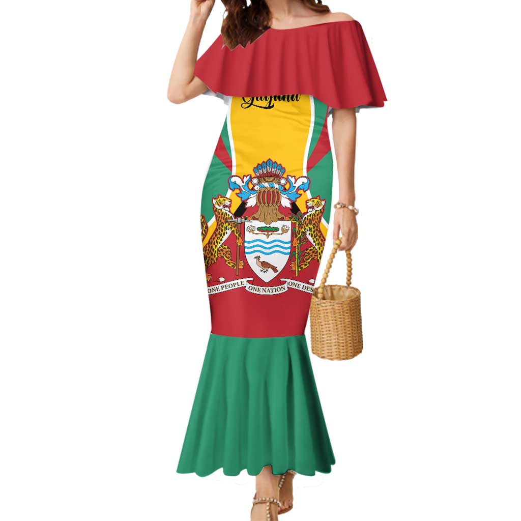 Personalized Guyana Coat Of Arms Mermaid Dress Flag Color