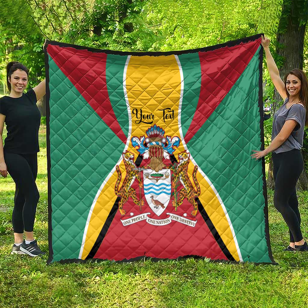 Guyana flag quilt blanket with red, green, and yellow sections and central crest