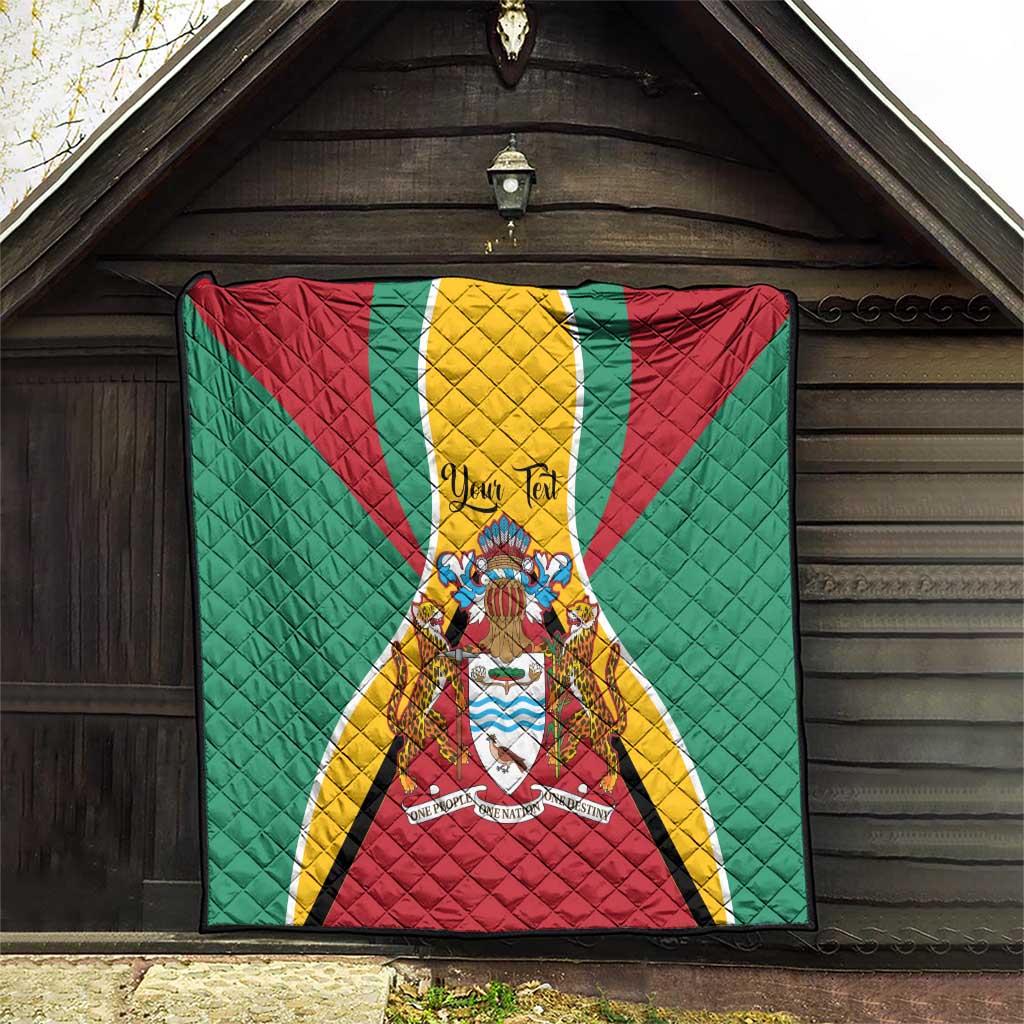 Hanging quilt blanket featuring Guyana crest on green, red, and yellow flag design