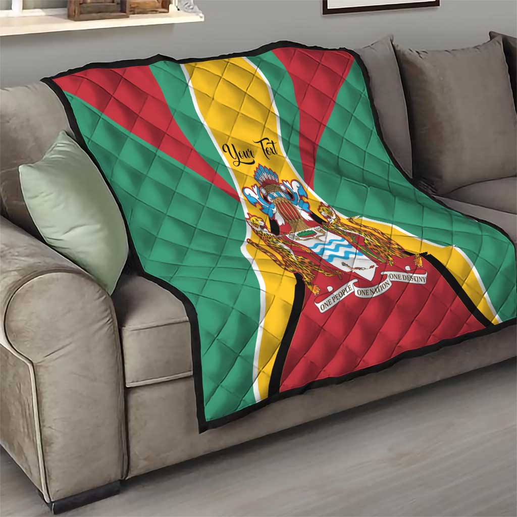 Living room throw quilt blanket with Guyana crest center and flag colors