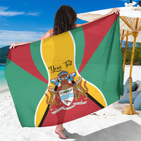 Green Guyana flag sarong with coat-of-arms crest, red and yellow emblem, wrap fabric