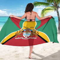 Green wrap sarong with Guyana coat-of-arms crest, red and yellow flag stripes