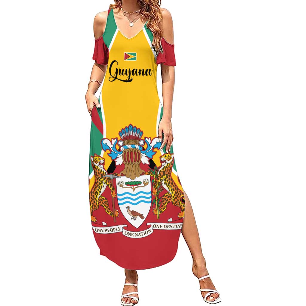 Personalized Guyana Coat Of Arms Summer Maxi Dress Flag Color - Wonder Print Shop