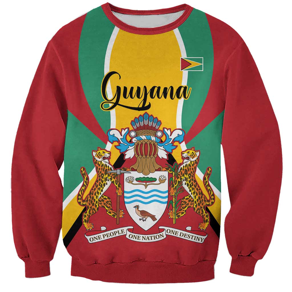 Personalized Guyana Coat Of Arms Sweatshirt Flag Color - Wonder Print Shop