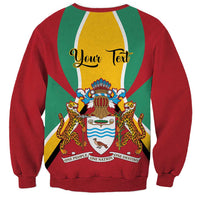 Red unisex sweatshirt with 'Your Text' and Guyana coat of arms graphic on back.