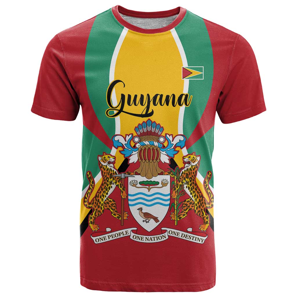 Personalized Guyana Coat Of Arms T Shirt Flag Color - Wonder Print Shop