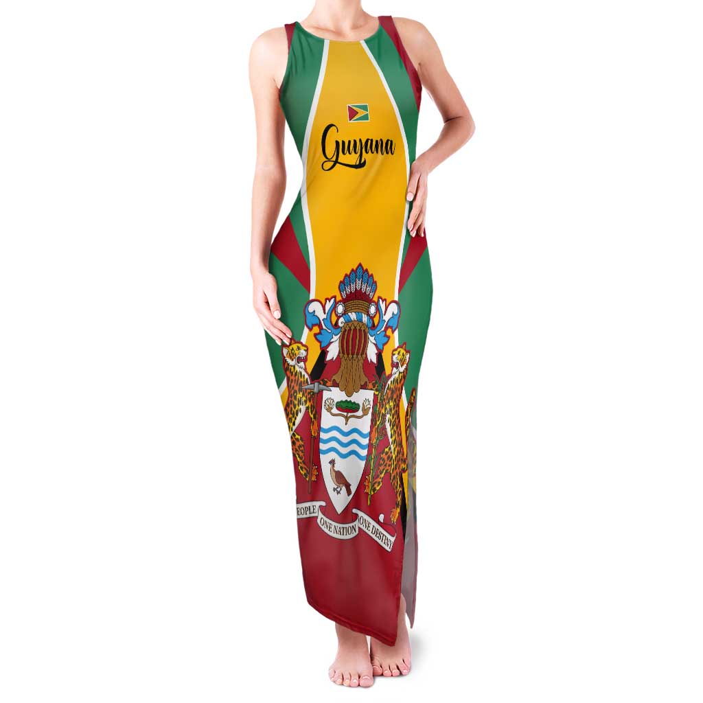 Personalized Guyana Coat Of Arms Tank Maxi Dress Flag Color - Wonder Print Shop