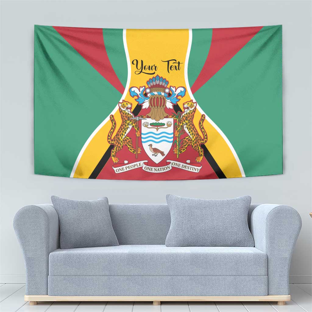 Guyana coat of arms wall tapestry flag with green field and red/yellow emblem.