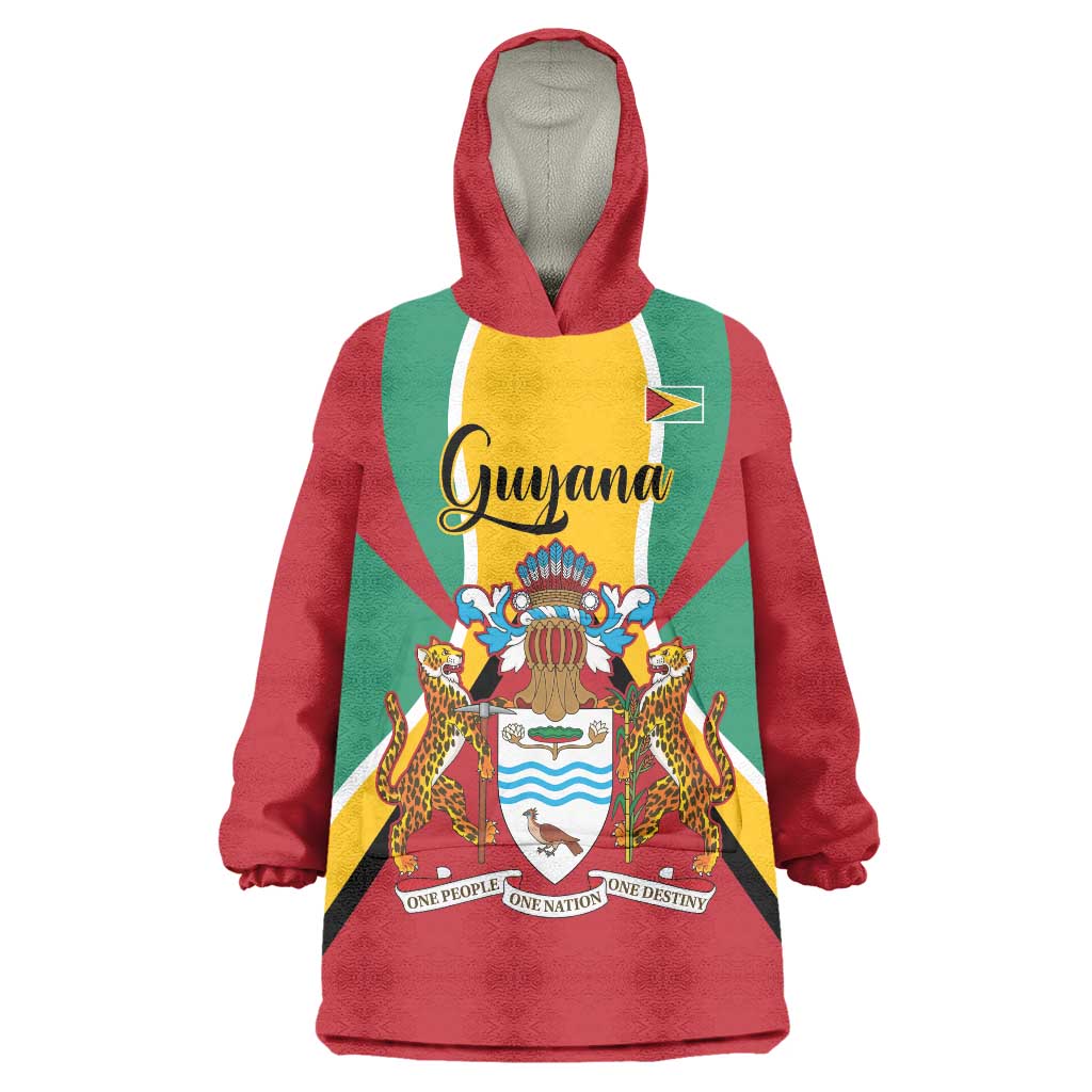 Personalized Guyana Coat Of Arms Wearable Blanket Hoodie Flag Color