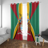 Guyana flag window curtains with coat of arms and custom text, red, green, and yellow.