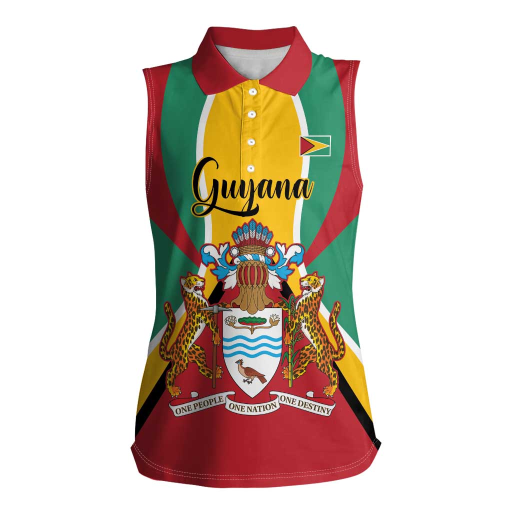 Personalized Guyana Coat Of Arms Women Sleeveless Polo Shirt Flag Color - Wonder Print Shop