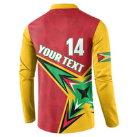 Red and yellow cricket button sweatshirt back with “YOUR TEXT” and number 14.