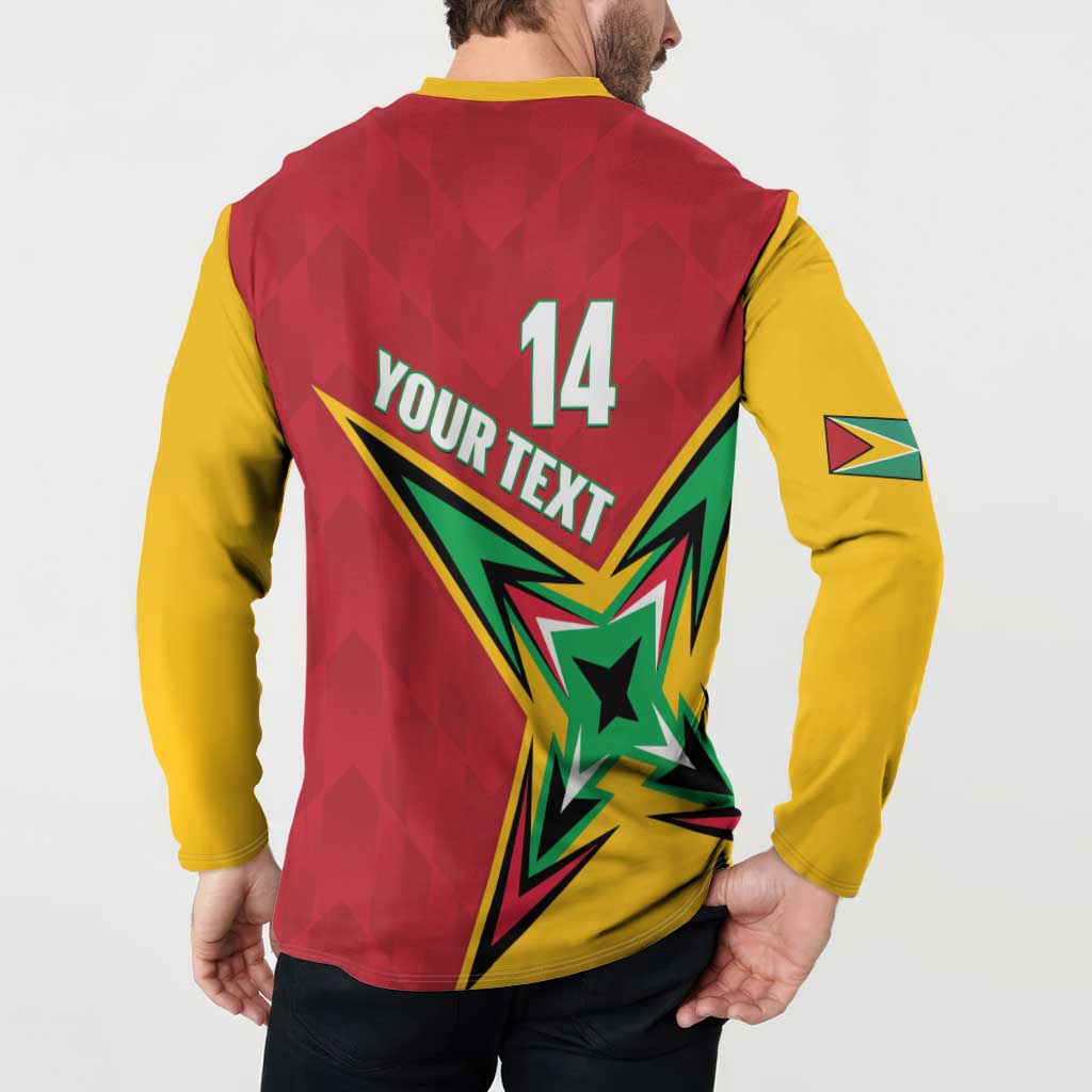 Red and yellow cricket button sweatshirt back panel with “YOUR TEXT” and number 14.
