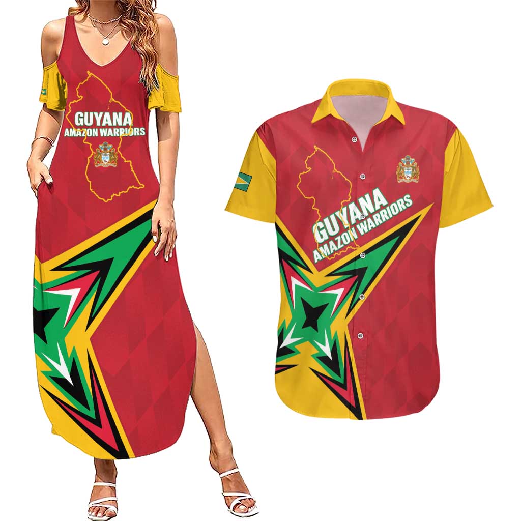 Custom Guyana Cricket Couples Matching Summer Maxi Dress and Hawaiian Shirt Go Champions Amazon Warriors