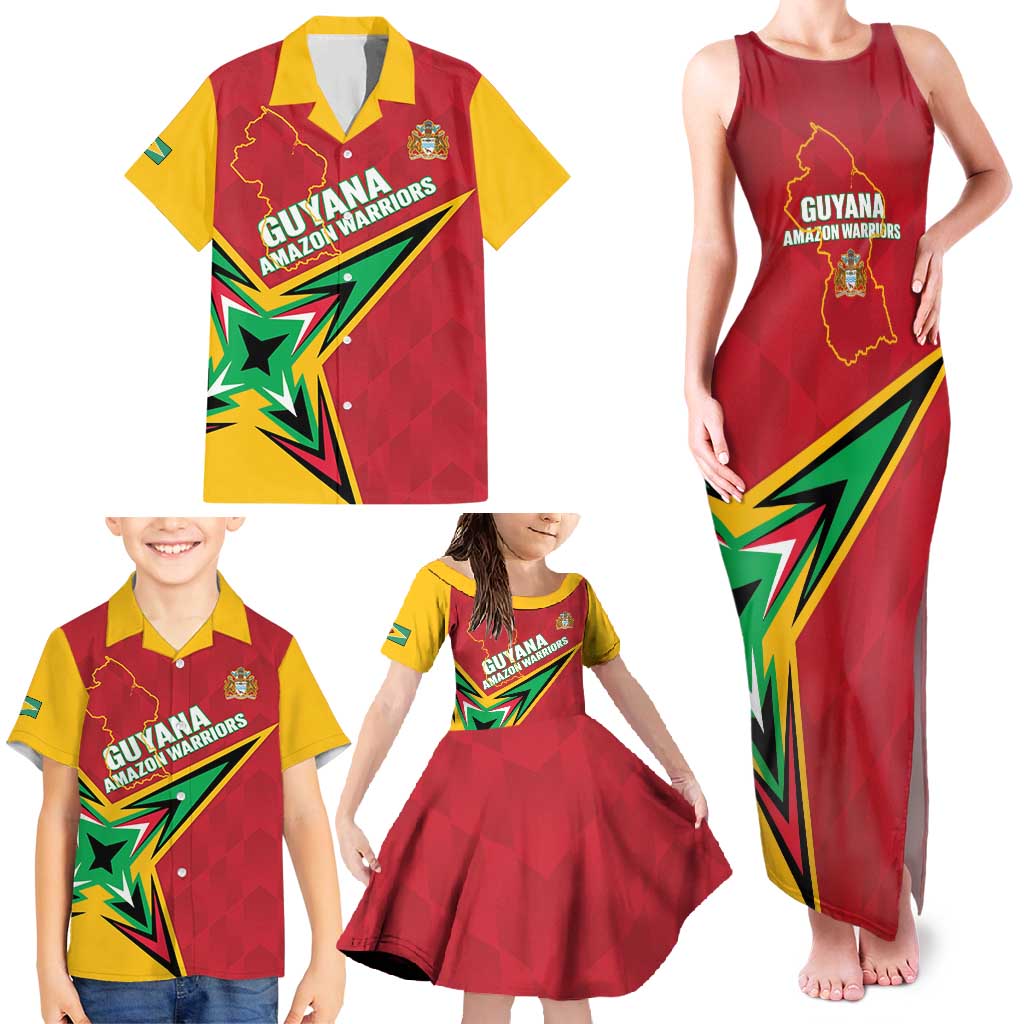 Custom Guyana Cricket Family Matching Tank Maxi Dress and Hawaiian Shirt Go Champions Amazon Warriors