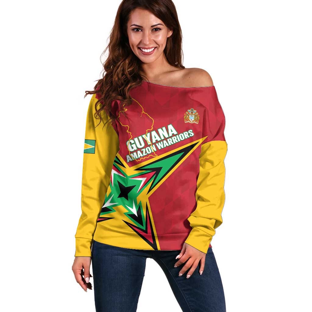 Custom Guyana Cricket Off Shoulder Sweater Go Champions Amazon Warriors