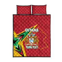 Red Guyana quilt bed set with Guyana map and crest, plus two matching quilted pillowcases