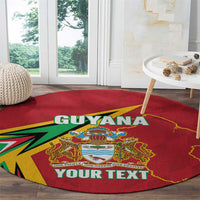 Red round carpet with Guyana crest and 'YOUR TEXT' lettering visible in the foreground