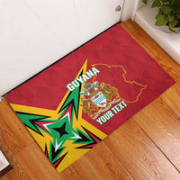 Red Guyana rubber doormat featuring crest, Guyana map outline, and multicolor lightning logo