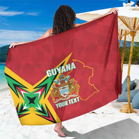 Red Guyana sarong with flag graphic, starburst accents, and custom text panel