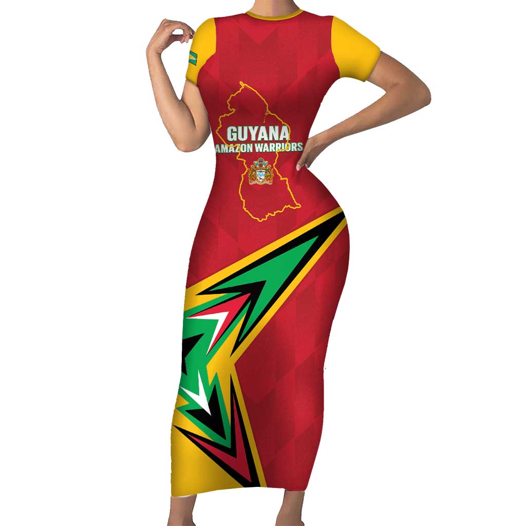 Custom Guyana Cricket Short Sleeve Bodycon Dress Go Champions Amazon Warriors - Wonder Print Shop