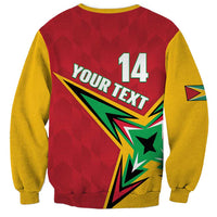 Red and yellow cricket sweatshirt, back 14 and YOUR TEXT graphic, crew neck